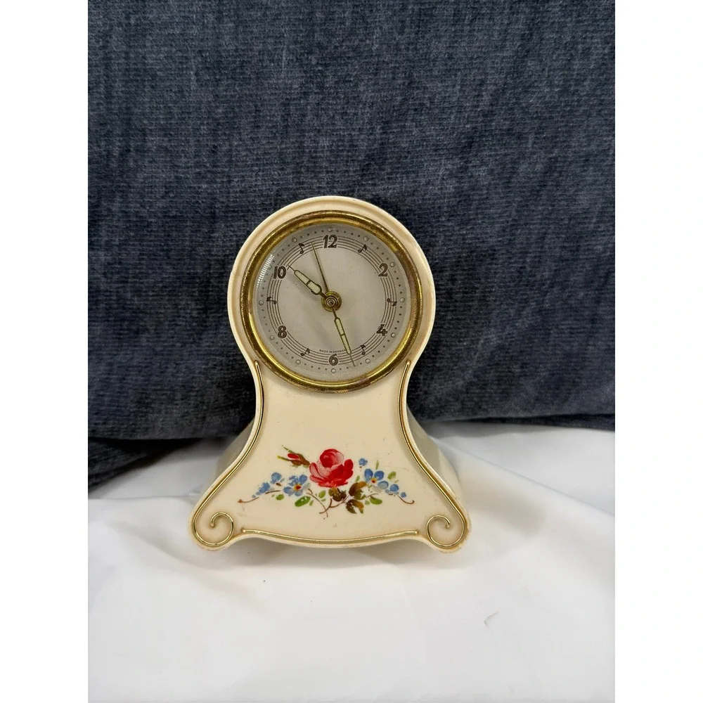 VTG Thorens Liebes Echo Musical Alarm Clock Swiss Movement Germany Floral *READ*